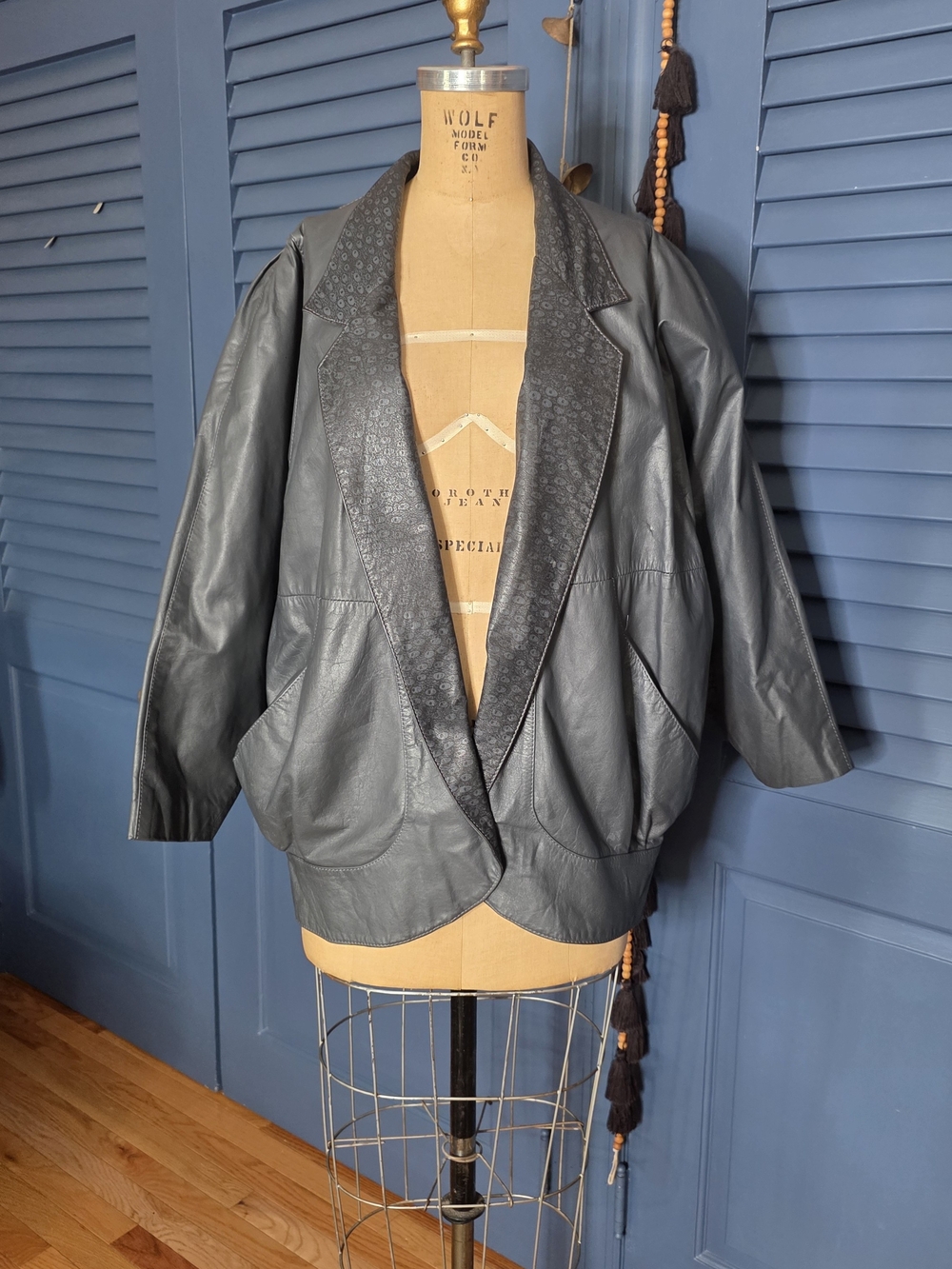Vintage Gray Leather Blazer Jacket